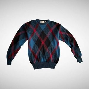 80s vintage argyle Shetland wool sweater oversized M Medium Large dark academia